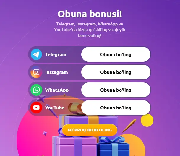 Vegasy Casino Obuna Bonusi