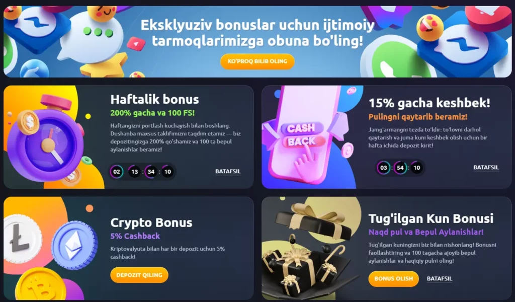 Vegasy Casino Uzbekistan Bonus