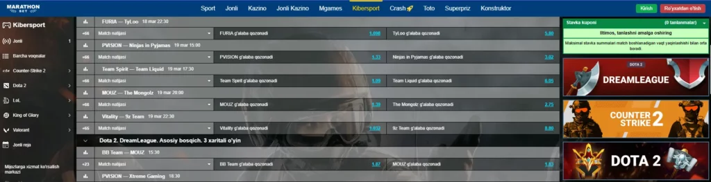 Marathonbet Casino Uzbekistan Kibersport