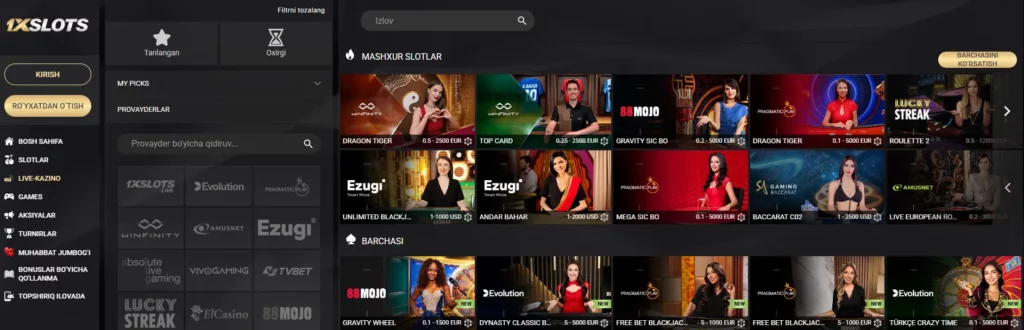 1xSlots Live Kasino Uzbekistan