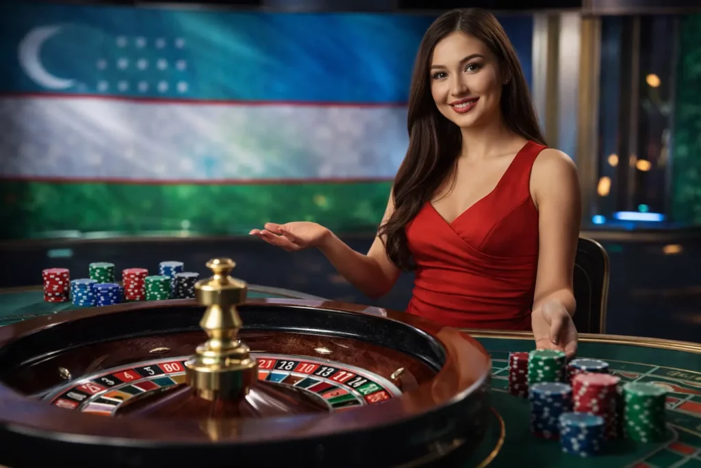 Jonli rus ruletkasi dileri kazino stolida.