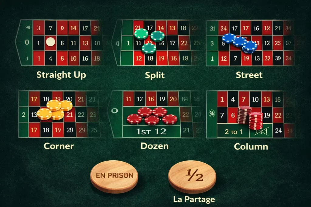 Ruletka tikish turlari infografikasi